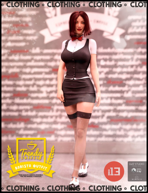 i13 Trendy Coffee Shop Barista Outfit for the Genesis 3 Female(s)