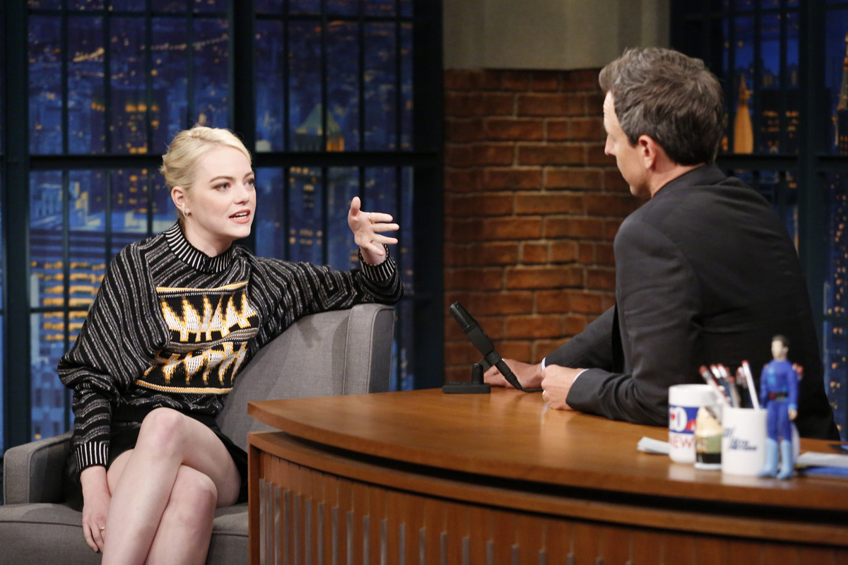 Emma Stone Legs – ”Late Night With Seth Meyers” New York City | LEGS COOL