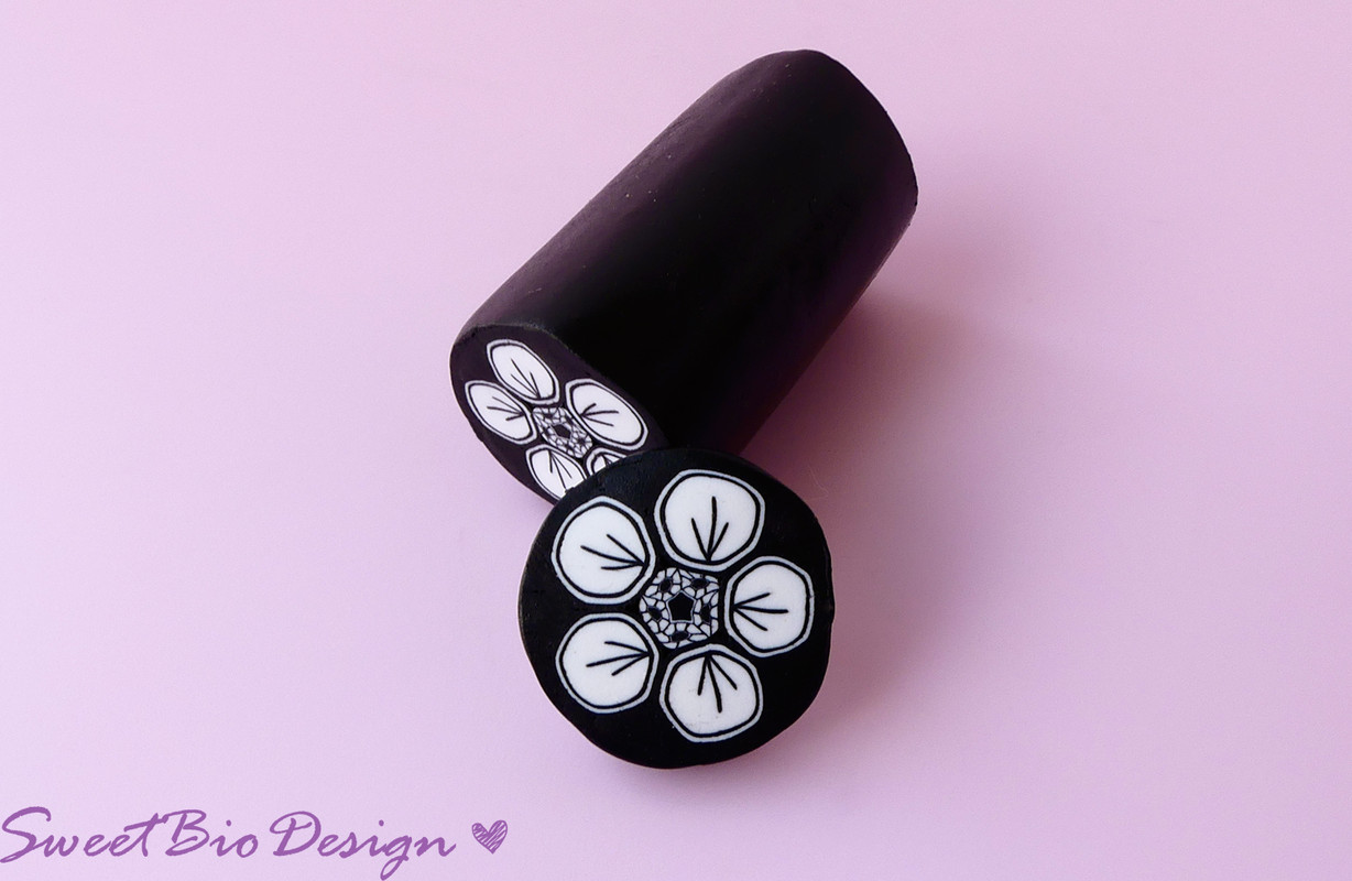 Millefiori Cane in Fimo Fiore Bianco e nero – Fimo cane work black & white  flower – Sweetbiodesign SweetbioDesign