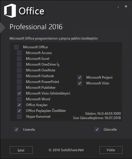 Microsoft Office Pro Plus - Project Pro - Visio Pro 2016 VL TR | Mart 2019