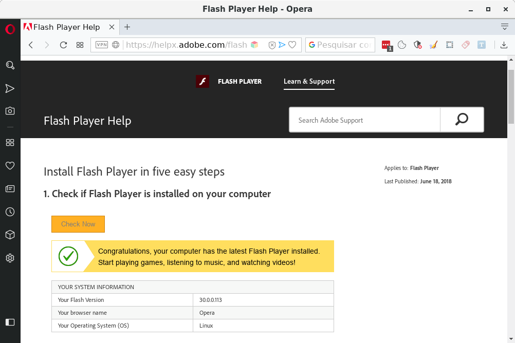 Flashplayer now working on Debian