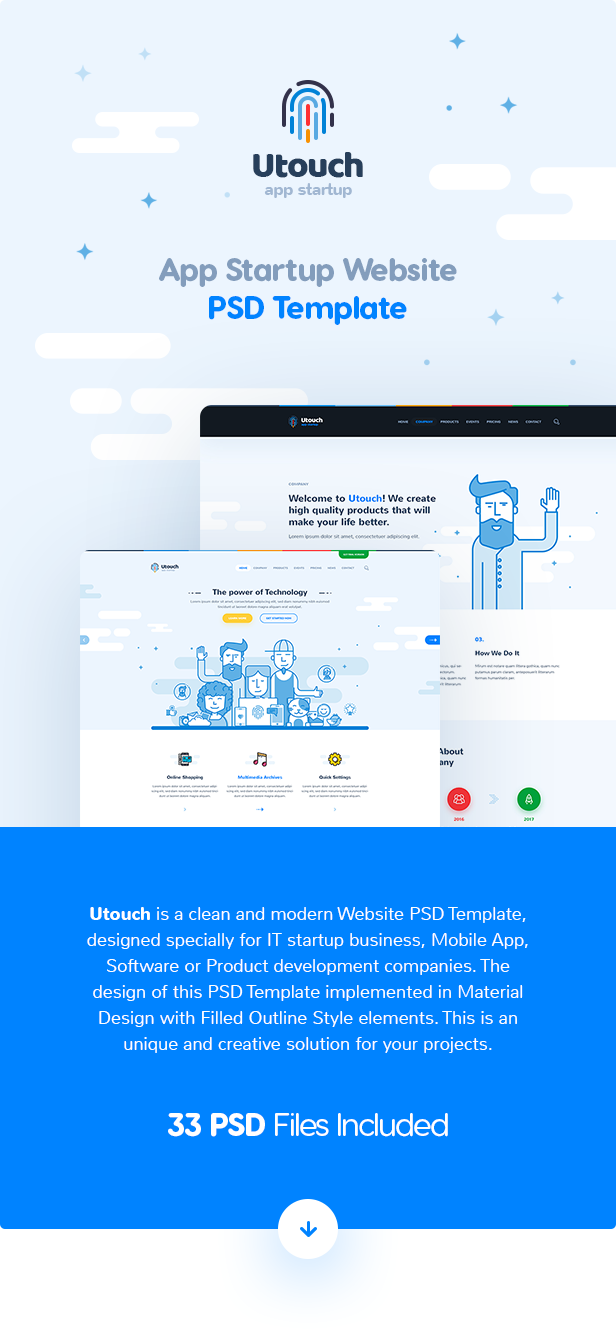 Utouch - App Startup Website PSD Template - 3